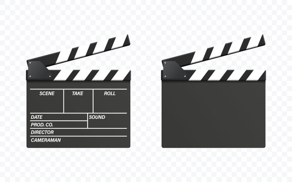 Vector 3d Realistic Opened Movie Film Clap Board Icon Set Closeup Isolated on Transparent Background. Design Template of Clapperboard, Slapstick, Filmmaking Device. Front View