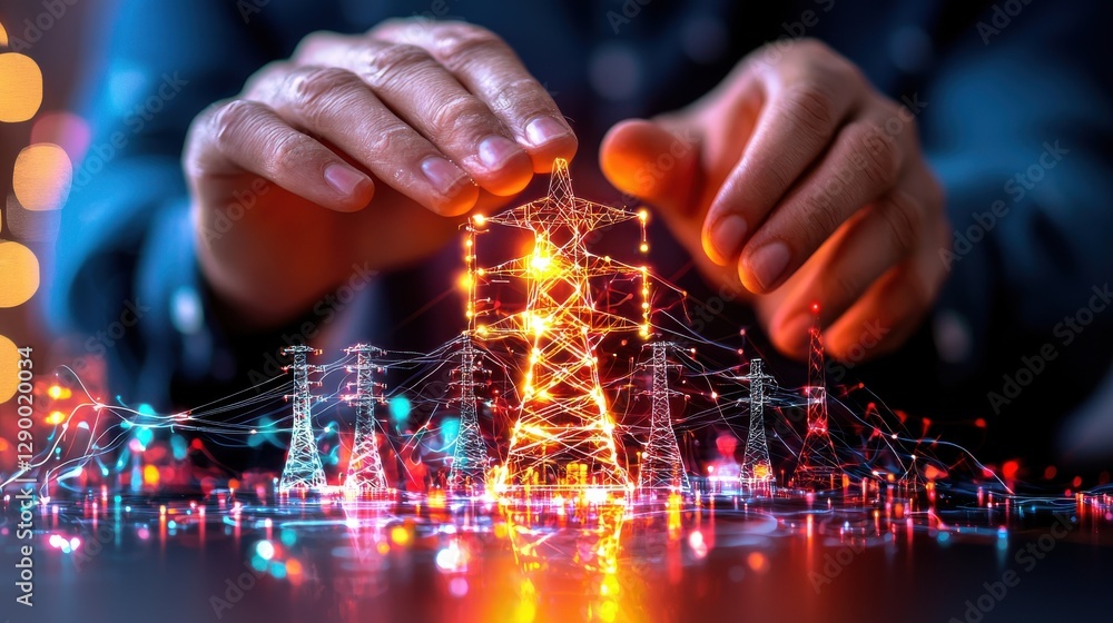 Poster vibrant electrical grid a futuristic visualization of energy and innovation this dynamic and colorfu