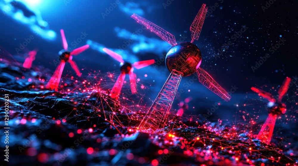 Poster stunning abstract futuristic landscape with vibrant glowing energy dimensional geometric fractal pat