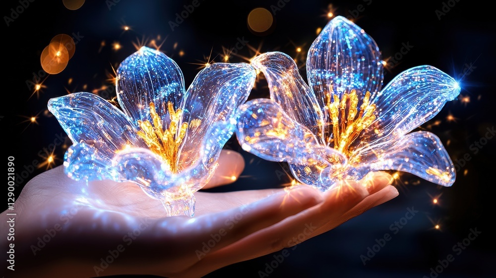 Aufkleber captivating floral burst of ethereal light and energy emanating from cupped hands creating a visuall