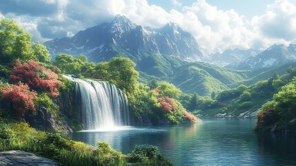 Fototapeta premium creation genesis god planted a garden in a place called eden verdant landscape with flowing water and abundant greenery