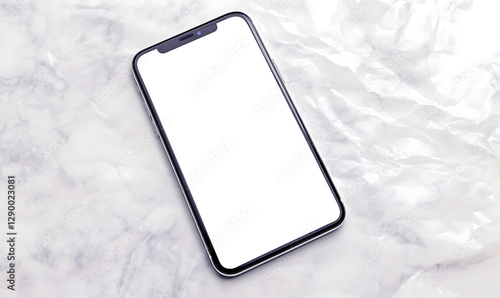 Poster empty smartphone on a marble surface, ideal for mockup or design purposes.