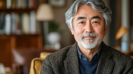 Portrait of a Calm and Content Senior Asian Man