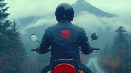 Solitary Motorcycle Journey through Misty Mountains