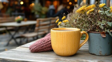 Autumnal Coffee Break: Cozy Mug and Flowers