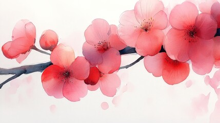 A delicate watercolor illustration of pink blossoms on a branch, evoking tranquility and beauty.