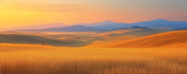 Obraz premium Golden Fields Under Soft Morning Light, Generative AI