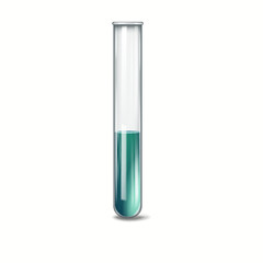 Illustration of a transparent laboratory test tube containing green liquid placed upright on a plain white background, symbolizing scientific experiments and research.