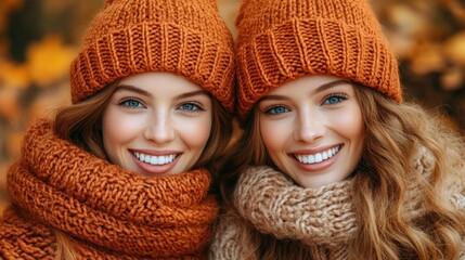 Twin Sisters in Autumn Knitwear