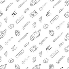 artist tool pattern. art supplies seamless pattern. doodle artist kit seamless pattern. doodle art material background
