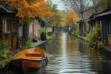 Obraz premium canal in the village of the country