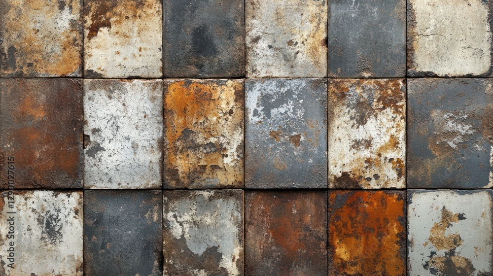 Poster rustic weathered stone tiles arranged in a grid pattern.