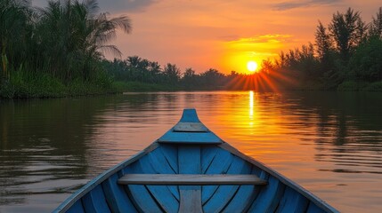 Serene Sunset Boat Ride: A Peaceful Evening on the River
