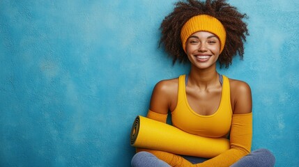 Joyful Fitness: A Smiling Woman with Yoga Mat