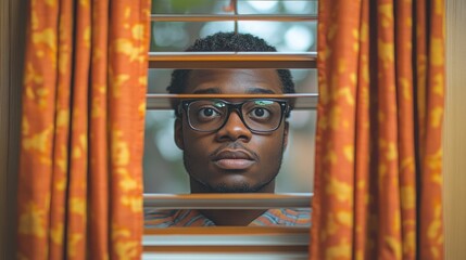 A Pensive Gaze Through Venetian Blinds