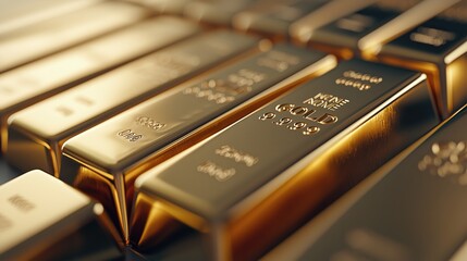 Close-Up View of Shiny Gold Bars Stacked on Each Other in a Wealthy Luxury Setting Reflecting Richness and Investment Opportunities