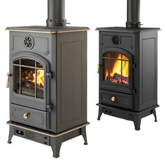 a stove with a fire burning in it