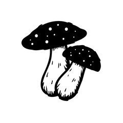 Minimalist Sketch of Two Black and White Mushrooms