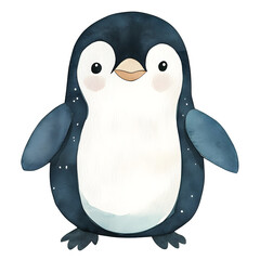 Watercolor illustration of a penguin on a white bakground