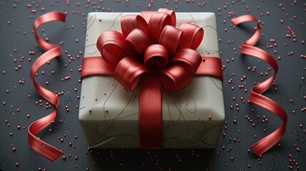  Luxury gift box with a bright red bow 