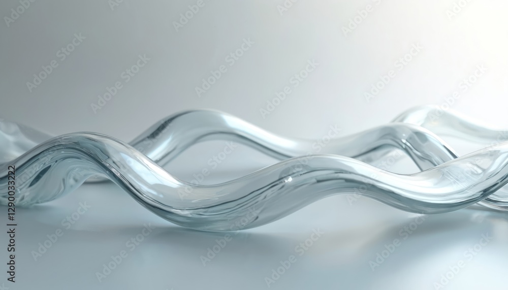Poster smooth wavy glass shapes on light background. transparent curved lines create fluid motion. abstract