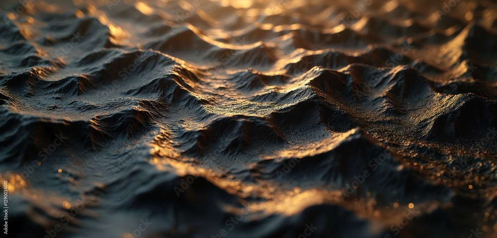 Poster abstract close-up of dark terrain landscape with golden light. sophisticated three-dimensional backg