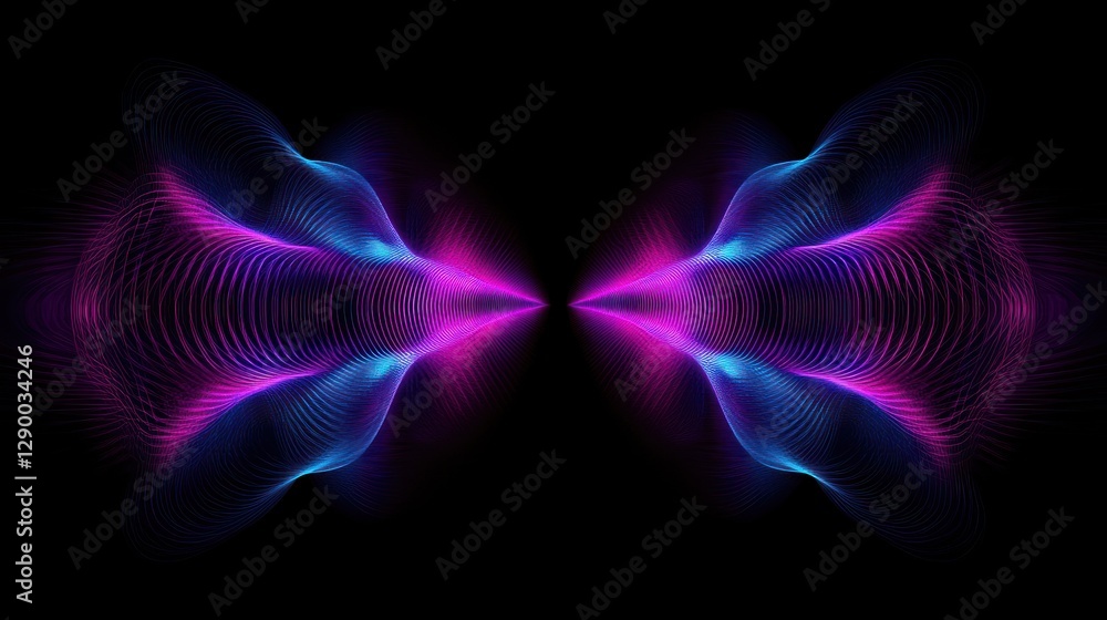 Aufkleber abstract digital artwork featuring symmetrical wave patterns in vibrant pink and blue hues against a