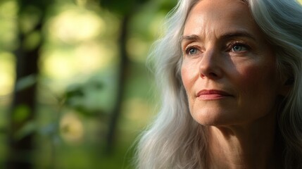Naklejka premium Serene Woman in Nature with Soft Green Background