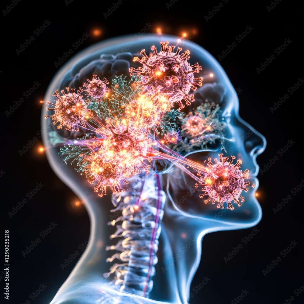Poster glowing synapse explosion in futuristic digital brain x ray neural network cognitive thought and int
