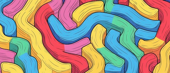Colorful Abstract Wavy Background with Vibrant and Playful Lines and Shapes
