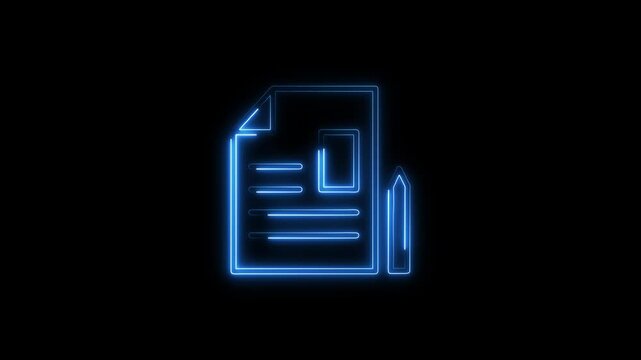 Neon document search icon. Glowing neon document with search icon. Zoom with document icon neon animation.