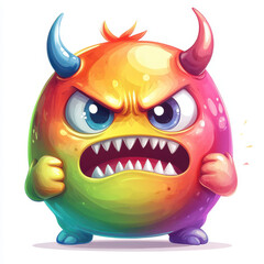 Fototapeta premium Colorful chibi monster with angry expression and small fangs