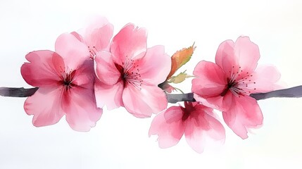 A delicate watercolor illustration of pink cherry blossoms on a branch.