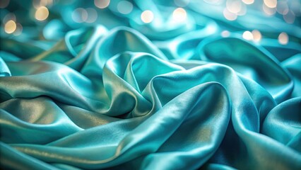 Fototapeta premium Luxurious blue turquoise silk, elegantly crumpled, bathed in soft, low light.