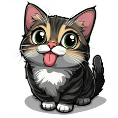 Obraz premium Chibi cat with funny face and tongue sticking out, looking playful