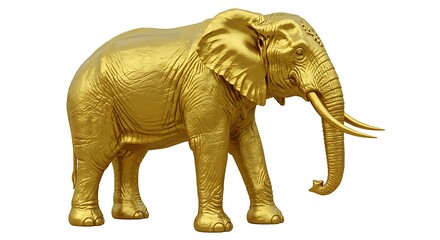 Fototapeta premium Standing Golden Elephant Statue Isolated on White Background for Decoration