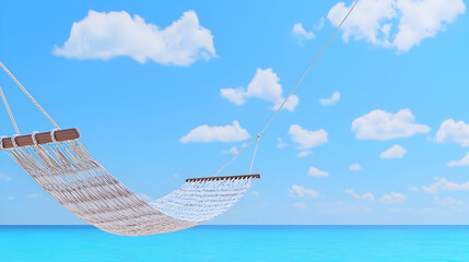 Serene Hammock by the Crystal Clear Ocean Under a Bright Blue Sky