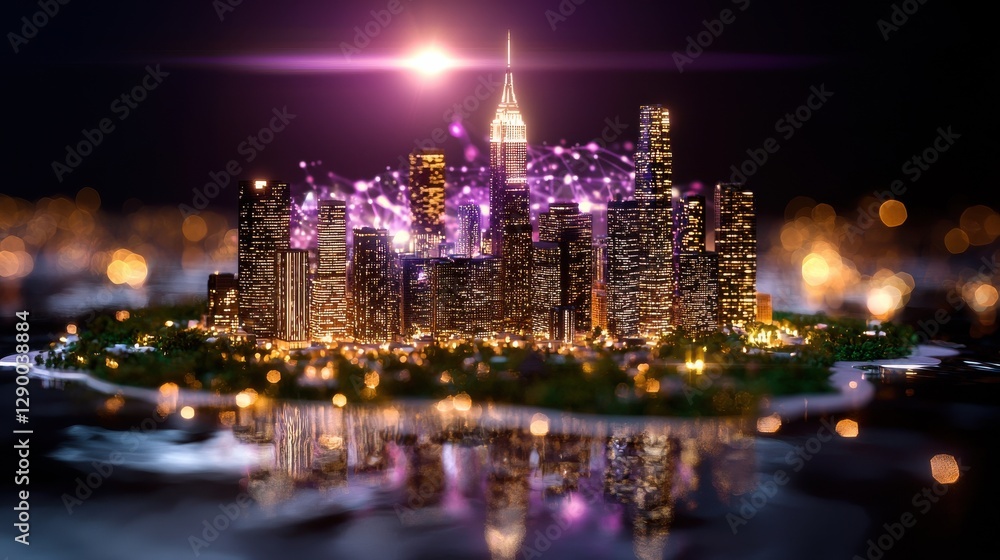 Poster captivating skyline of a gleaming futuristic metropolis with towering skyscrapers and modern archite