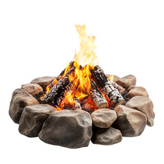 A Glowing Intense Flame from a Fire Pit Surrounded by Rocks Isolated on Transparent Background