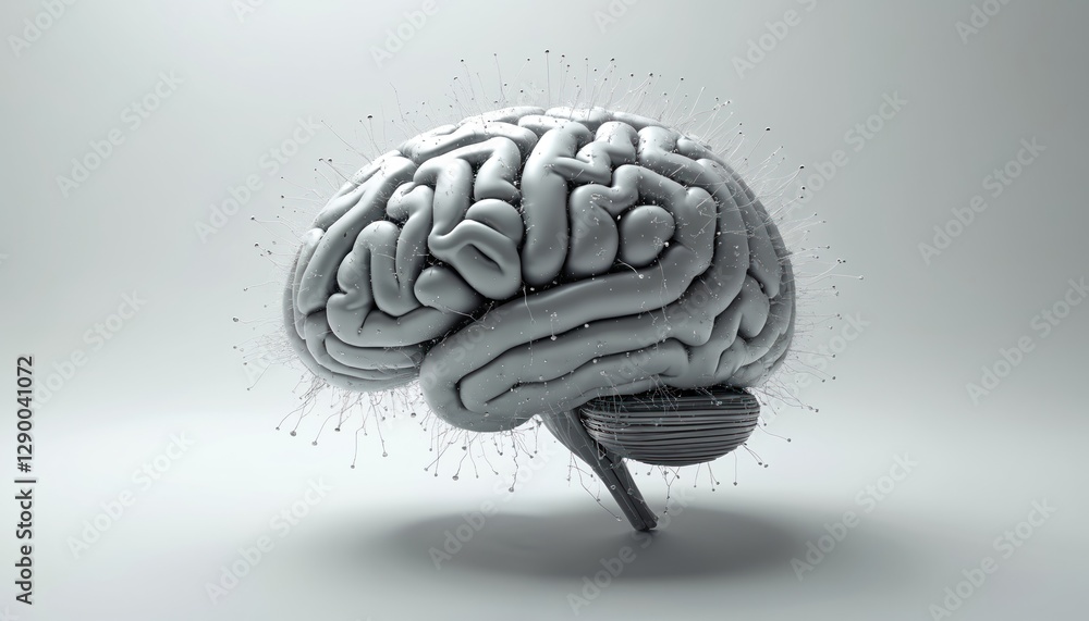 Poster conceptual futuristic digital brain with detailed neural connections, circuit-like pathways, outline