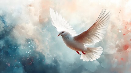 Fototapeta premium dove flying over the earth watercolor digital painting