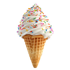 A Fluffy 3D Cartoon Ice Cream Cone with Colorful Sprinkles Isolated on Transparent Background