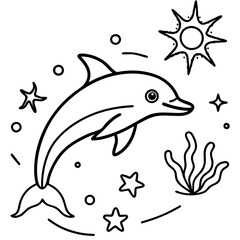 Fototapeta premium a black and white line drawing of a dolphin leaping gracefully silhouette vector art 