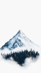 Obraz premium Majestic mountain peak surrounded by lush forest nature landscape foggy atmosphere aerial view serenity