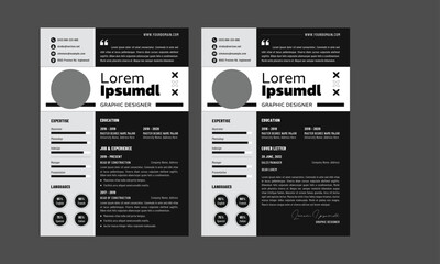 Resume CV. Minimalist resume and cover letter layout design. Professional resume cv template. Vector illustration