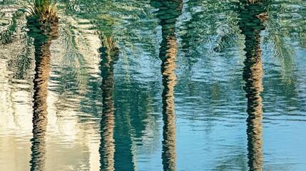 Obraz premium Reflections of Palm Trees on Calm Turquoise Waters