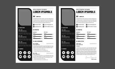 Resume CV. Minimalist resume and cover letter layout design. Professional resume cv template. Vector illustration