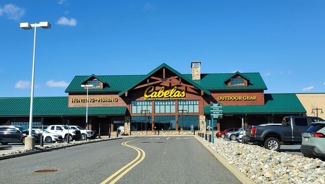 Christiana, Delaware, U.S.A - Feb 15, 2025 - The front view of Cabela's flagship store, the world's foremost outfitter store for hunting, fishing and outdoor gear.