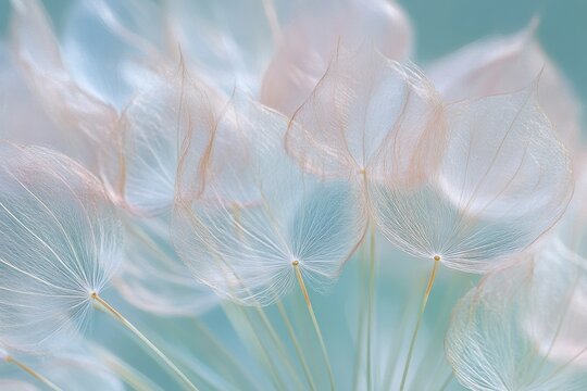 Dandelion blue and green background delicate nature seed.