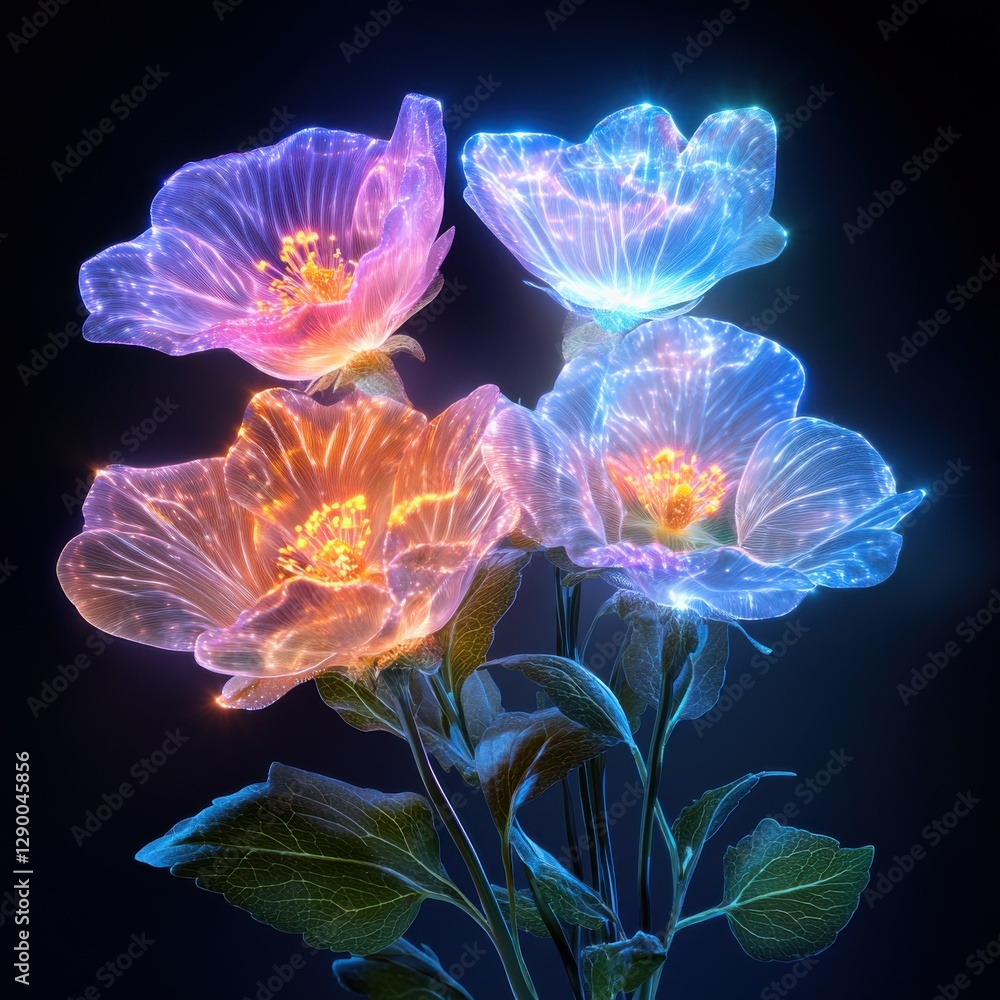 Aufkleber mesmerizing digital of luminous glowing flowers in a surreal fantastical setting with captivating ir